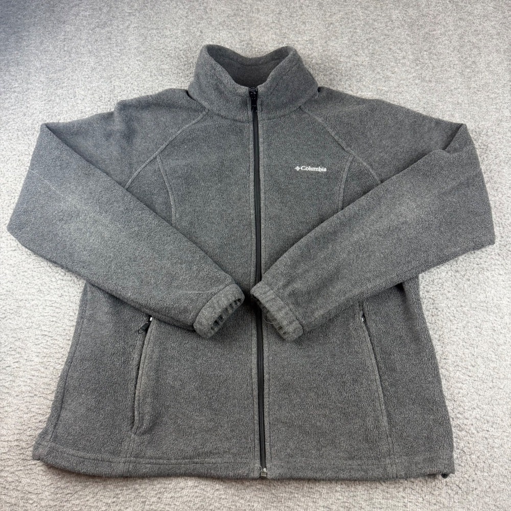 Columbia Fleece Jacket Women's XL Grey Full Zip Benton Springs Mock Neck Pocket
